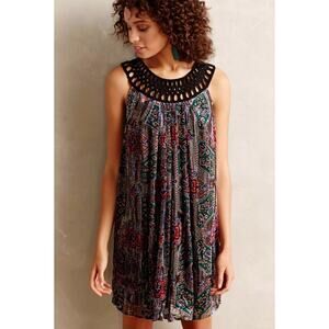 Moulinette Soeurs Linnea Burnout Velvet Dress Womens XS Black Tribal Swing Silk